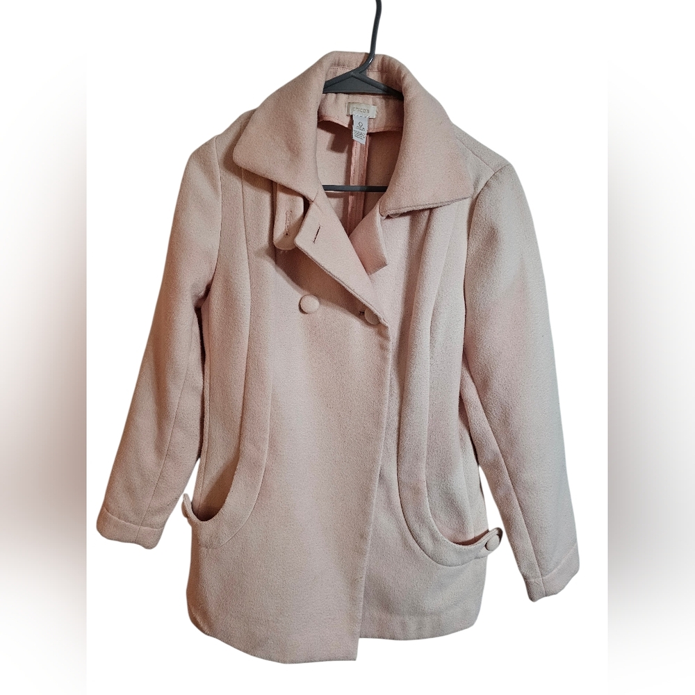 Chico's Women's Size 0 Peacoat Pink Fleece Retro Mod Double Breasted Jacket - Picture 2 of 7